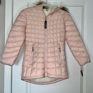 DKNY Sport Blush Faux Fur kids hooded puffer coat small